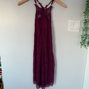 Free People Intimately Dahlia Lace Halter Slip Dress - Berry Magenta Small